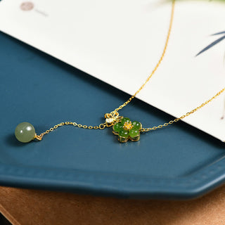 Buddha Gift 925 Sterling Silver Hetian Cyan Jade Plum Flower Blossom Design Luck Necklace Pendant