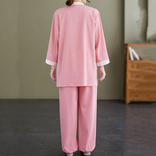 Buddha Gift 2Pcs Vintage Long Sleeve Shirt Top Pants Meditation Zen Tai Chi Cotton Linen Clothing Women's Set