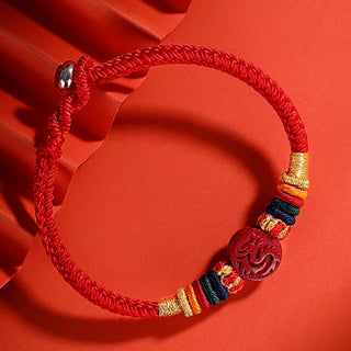 Buddha Gift Year of the Dragon 925 Sterling Silver Chinese Zodiac Cinnabar Auspicious Matches Blessing Bracelet