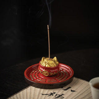 Buddha Gift Small Treasure Bowl Lucky Bag Bagua Tray Healing Ceramic Stick Incense Burner Decoration