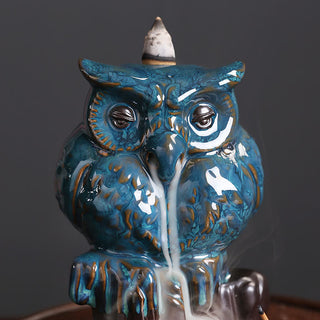 Buddha Gift Cute Owl Ceramic Backflow Smoke Fountain Meditation Healing Incense Burner Decoration