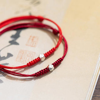 Buddha Gift 925 Sterling Silver Luck Bead Protection Red String Braided Bracelet