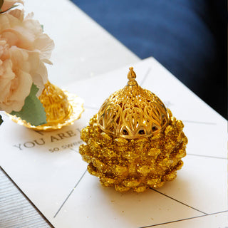 Buddha Gift Gold Pine Cone Pattern Spiritual Rituals Mini Incense Burner Home Tabletop Decor