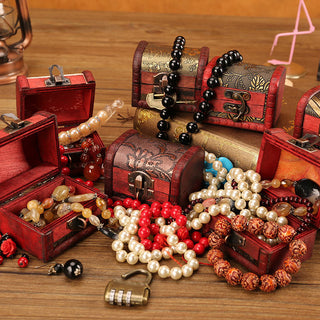 Buddha Gift Retro Small Wood Jewelry Box Lotus Golden Grape Copper Coin Daffodil Grass Flower Jewelry Storage Box