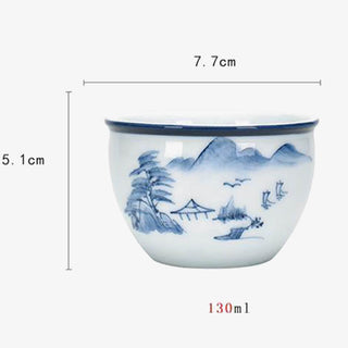 Buddha Gift Koi Fish Lotus Flower Leaf Mountains Tree Ceramic Teacup Kung Fu Tea Cup 130ml