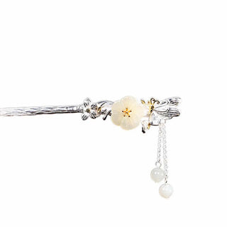 Buddha Gift 925 Sterling Silver Hetian White Jade Flower Blessing Hairpin