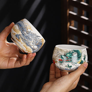 Buddha Gift Dragon Cicada Bamboo Deer Crane Lotus Plum Flower Ceramic Teacup Kung Fu Tea Cup Bowl 185ml
