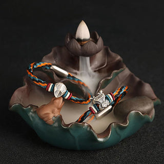 Buddha Gift Handmade 999 Sterling Silver Year of the Dragon Chinese Zodiac Protection Colorful Reincarnation Knot Rope Bracelet