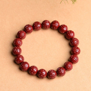 Buddha Gift Natural Cinnabar Om Mani Padme Hum Fret Pattern Lotus Blessing Bracelet