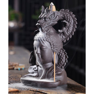 Buddha Gift Dragon Buddha Auspicious Clouds Purple Clay Healing Incense Burner Decoration