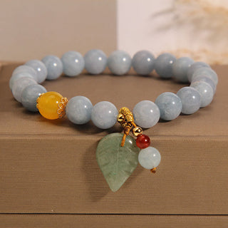 Buddha Gift Aquamarine Jade Leaf Healing Charm Bracelet