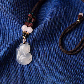 Buddha Gift Chalcedony Fox Pink Crystal Bead Harmony String Necklace Pendant