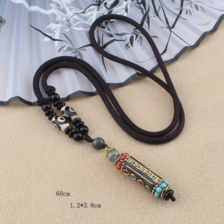 Buddha Gift Tibetan Om Mani Padme Hum Dzi Bead Wenge Wood Necklace Pendant