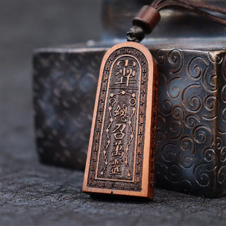 Buddha Gift Lightning Struck Jujube Wood Taoist Five Thunder Order Luck Protection Necklace Pendant