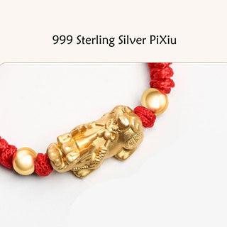 Buddha Gift 999 Sterling Silver PiXiu Wealth King Kong Knot String Braided Kids Child Bracelet