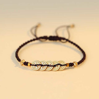 Buddha Gift Copper Coin Fortune Tree Luck Strength Braided Bracelet