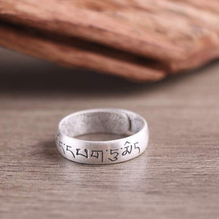 Buddha Gift 999 Sterling Silver Lotus Elephant Six True Words Blessing Ring