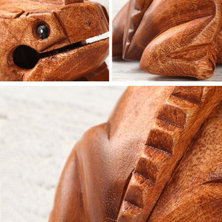 Buddha Gift Handcrafted FengShui Wealth Luck Frog Mini Wooden Croaking Frog Guiro Decoration