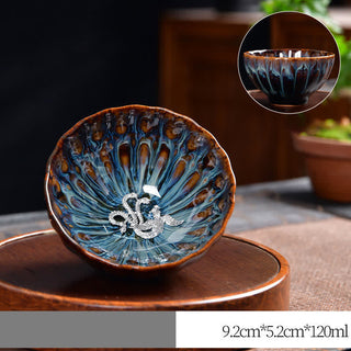 Buddha Gift Lotus Peacock Dragon Phoenix Koi Fish Ceramic Teacup Inlaid Tea Cups 120ml