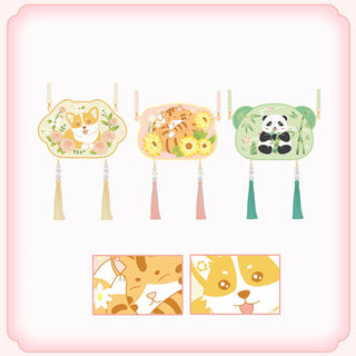 Buddha Gift Embroidery Lucky Panda Cat Shiba Inu Deer Rabbit Fox Flower Cute Animal Hanfu Bag Crossbody Bag Shoulder Bag