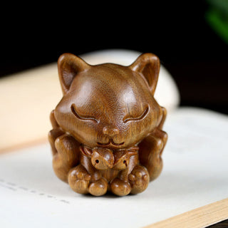 Buddha Gift Mini Nine Tailed Fox Ivory Fruit Sandalwood Green Sandalwood Blessing Decoration