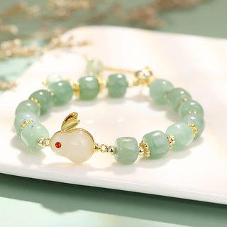 Buddha Gift Year of the Rabbit Natural Green Aventurine Luck Bead Bracelet