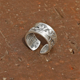 Buddha Gift 999 Sterling Silver Luck Koi Fish Lotus Heart Sutra Wealth Ring