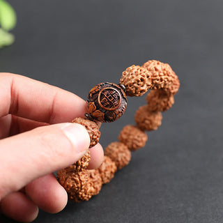 Buddha Gift Tibet Rudraksha Bodhi Seed PiXiu Copper Coin Wealth Luck Bracelet