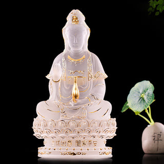 Buddha Gift Kwan Yin Avalokitesvara Handmade Figurine Liuli Crystal Art Piece Wealth Statue Home Offering Decoration