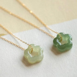 Buddha Gift Dainty Hetian Jade Cyan Jade Luck Floral Charm Necklace Pendant