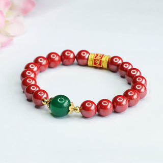 Buddha Gift Natural Cinnabar Green Agate Om Mani Padme Hum Pattern Blessing Bracelet