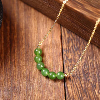 Buddha Gift 14k Gold Plated Hetian Cyan Jade Beaded Luck Necklace Pendant
