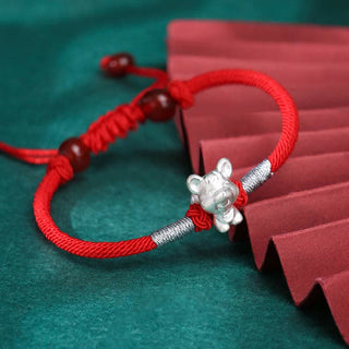 Buddha Gift 999 Sterling Silver Chinese Zodiac Luck Strength Red String Bracelet