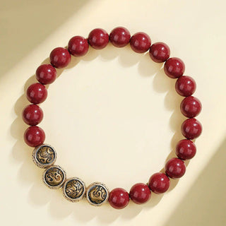 Buddha Gift 925 Sterling Silver Natural Cinnabar Four Beasts Blessing Bracelet