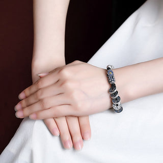 Buddha Gift 999 Sterling Silver FengShui PiXiu Copper Coin Fu Character Wealth Braided Bracelet