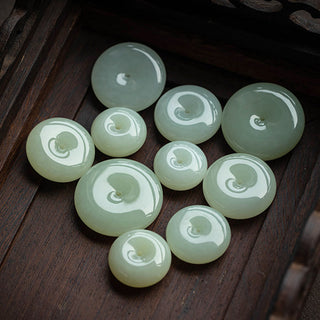 Buddha Gift Natural Round Jade Peace Buckle Luck Prosperity Necklace Pendant