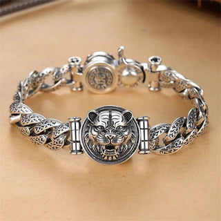 Buddha Gift Tiger Tang Dynasty Flower Design Engraved Luck Energy Bracelet