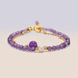Buddha Gift 14K Gold Plated Amethyst Crystal Healing Double Layer Chain Bracelet