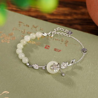 Buddha Gift 925 Sterling Silver Hetian Jade Peace Buckle Lotus Luck Chain Bracelet