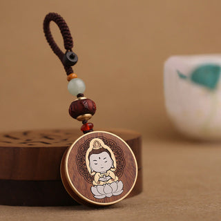 Buddha Gift Ebony Wood Rosewood Buddha Avalokitesvara Om Mani Padme Hum Balance Car Key Chain Decoration