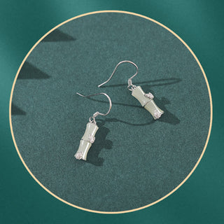 Buddha Gift 925 Sterling Silver Hetian Jade Chrysoberyl Cat Eye Red Agate Bamboo Luck Drop Earrings