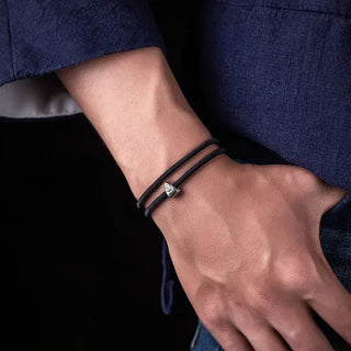 Buddha Gift 925 Sterling Silver Fu Character Blessing Handmade Braided Bracelet