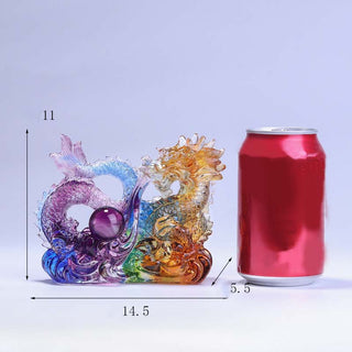 Buddha Gift Year of the Dragon Handmade Dragon Playing With Pearl Ingot Liuli Crystal Art Piece Protection Home Office Decoration