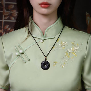 Buddha Gift Black Obsidian Taoism Five Sacred Mountains Carved Strength Peace Buckle Necklace Pendant Key Chain Phone Hanging Decoration