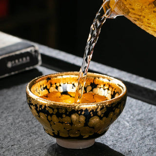 Buddha Gift 24K Gold Spot Pattern Chinese Jianzhan Ceramic Teacup Kung Fu Tea Cup Bowl With Gift Box