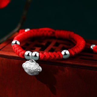 Buddha Gift 925 Sterling Silver Handmade Fu Character Lucky Money Bag Chinese Lock Charm Bell Lotus Copper Coin King Kong Knot Braided Kids Bracelet