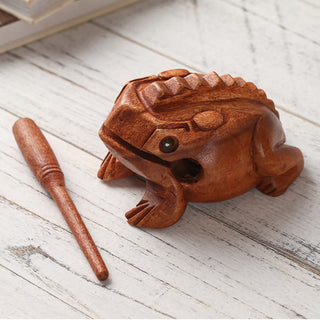 Buddha Gift Handcrafted FengShui Wealth Luck Frog Mini Wooden Croaking Frog Guiro Decoration
