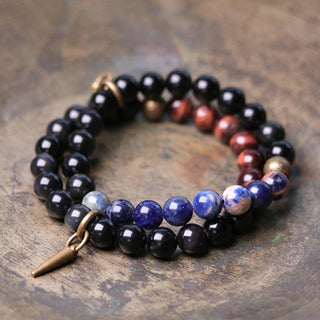 Buddha Gift Black Obsidian Sodalite Crystal Copper Strength Couple Bracelet