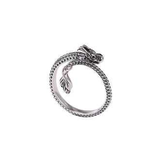 Buddha Gift 925 Sterling Silver Vintage Year of the Dragon Luck Protection Strength Adjustable Ring
