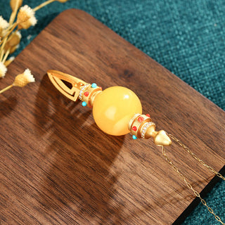 Buddha Gift 24K Gold Plated Amber Dorje Vajra Clear Anxiety Necklace Pendant